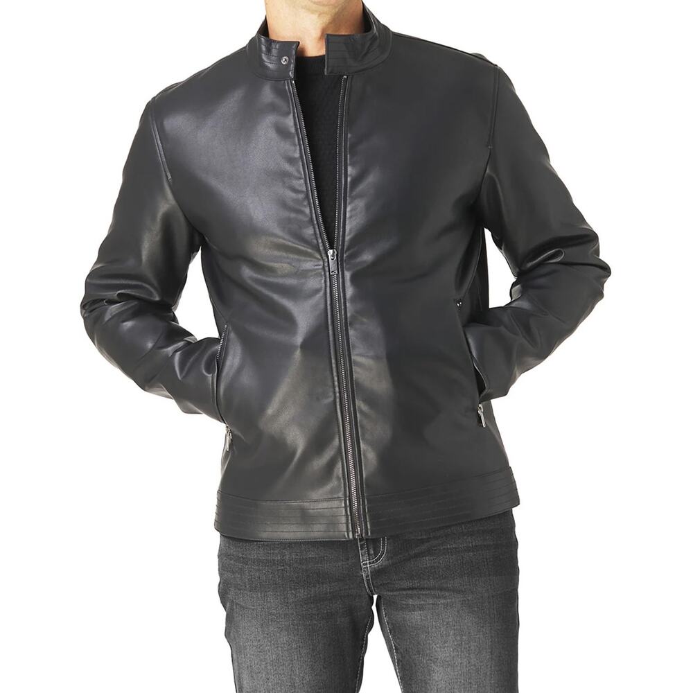 Slate & Stone Men's Faux Leather Racer Jacket Black City Collection Size M